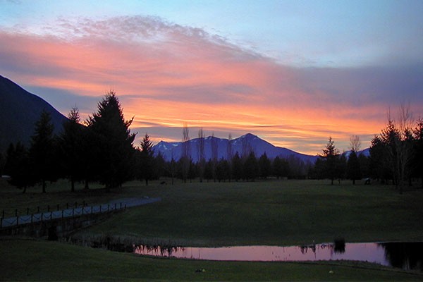 Golf course at sunset