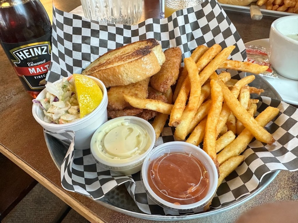 Sandwich and fries in a basket